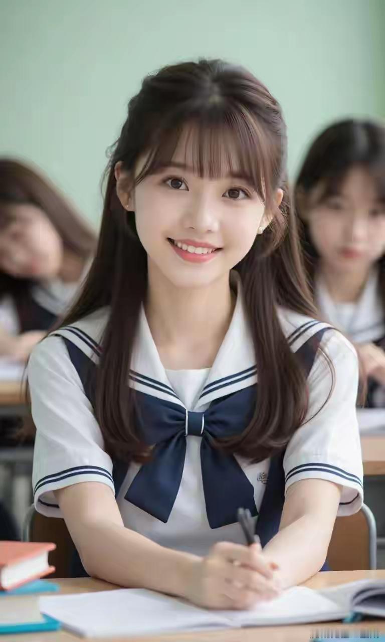 元气少女在课堂上微笑，青春洋溢！😊📚✨当父母不在的时候你觉得还有家吗? 女士