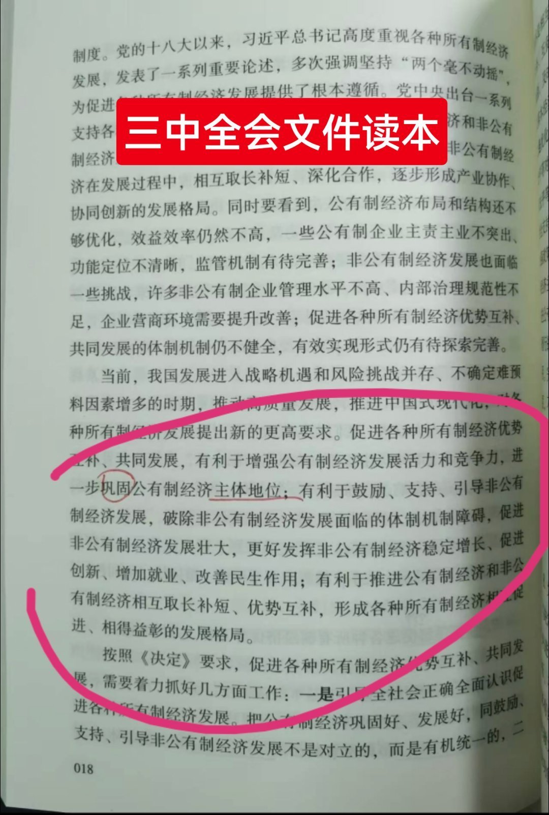 居委会中心理论组刚刚发下来的三中全会文件读本。 ​​​