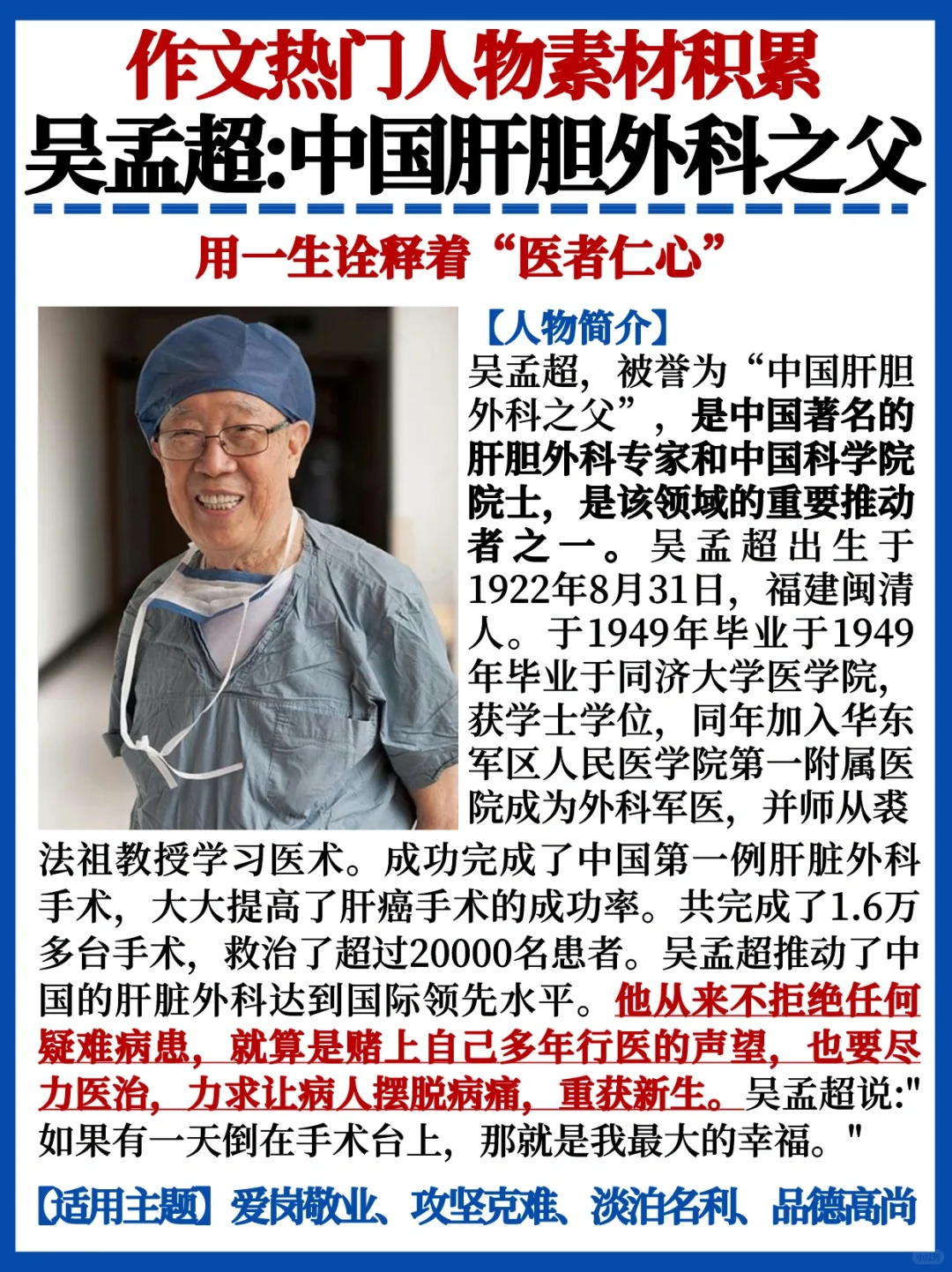 作文人物素材💯吴孟超｜中国肝胆外科之父
