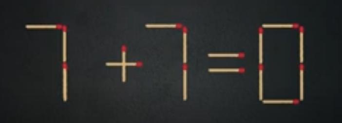 来挑战有趣的火柴棍数学谜题啦！图中算式“7 + 7 = 0”显然不对。现在规则是