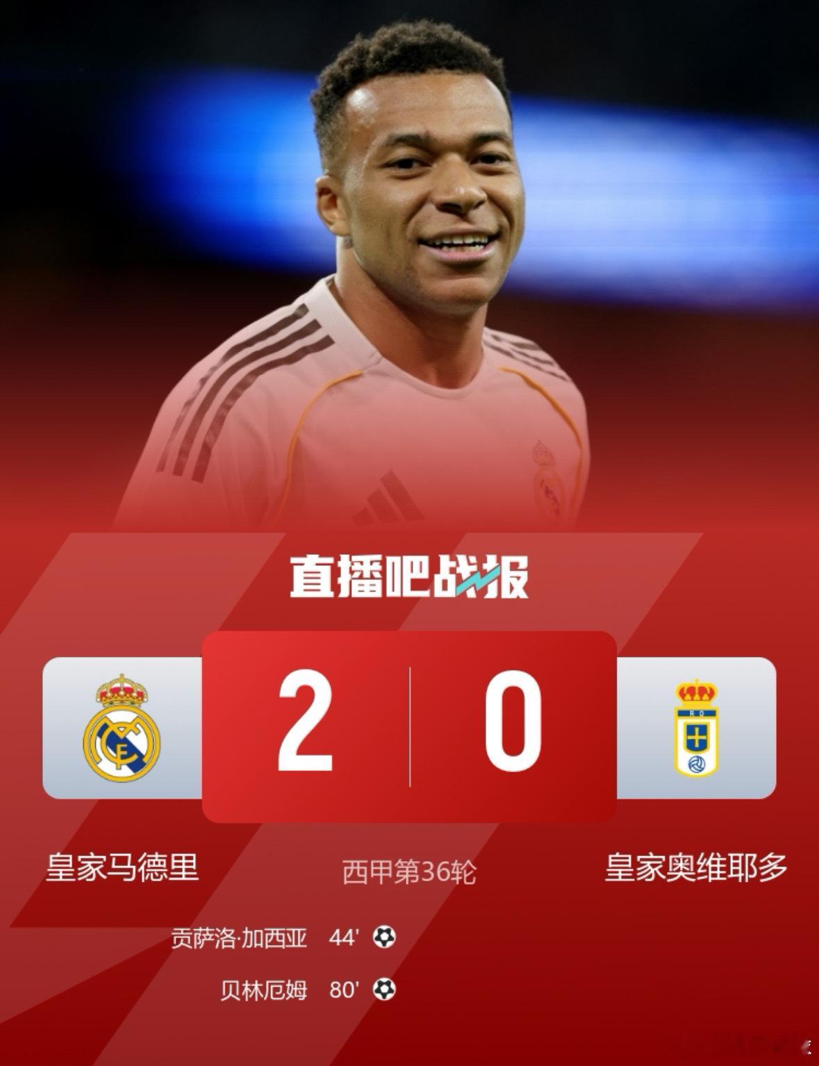 皇马 皇家马德里 姆巴佩 贝林厄姆 ⚽️西甲第36轮 皇马2-0奥维耶多 全取三