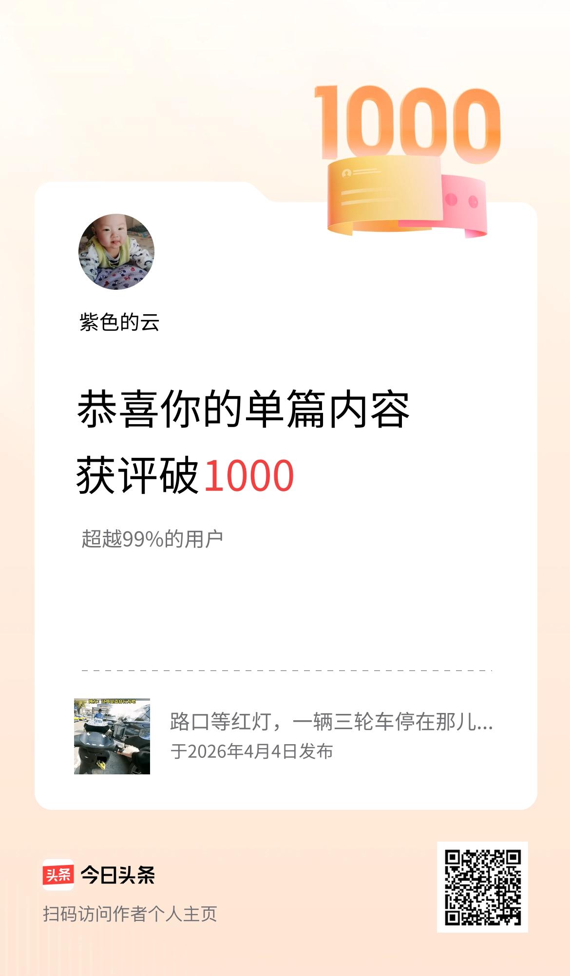 单篇内容获评论量破1000啦！