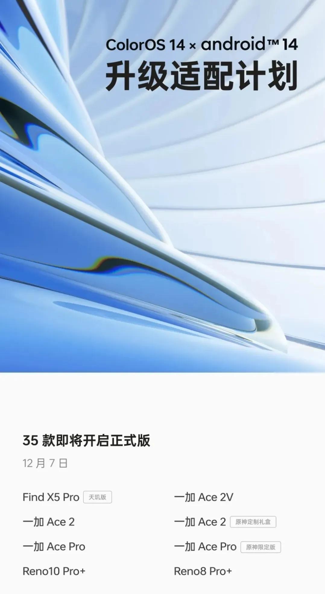 好消息oppo手机
系统升级ColorOS14升级适配计划【12月版本】
如果你