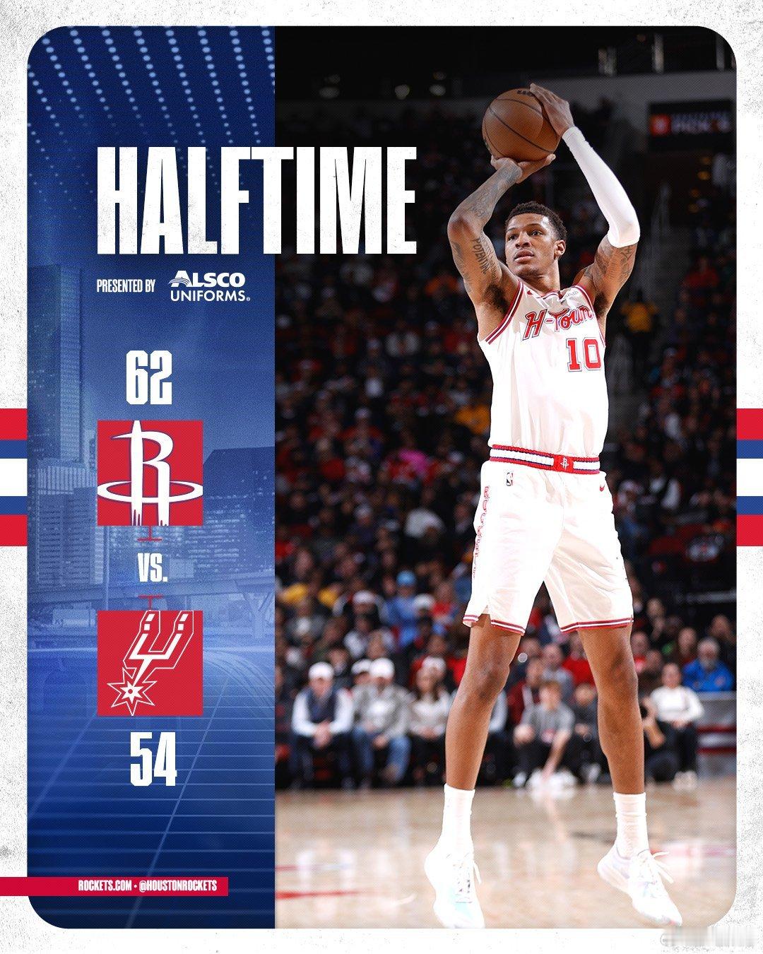 半场领先8分篮板赢了5个，全队失误仅3个（少了6个），三分命中率41%全都占优 