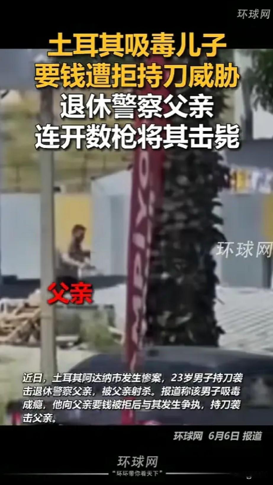 土耳其退休警察法鲁克·K连开了11枪，弹匣打空了才停。被击中的是他23岁的吸毒儿