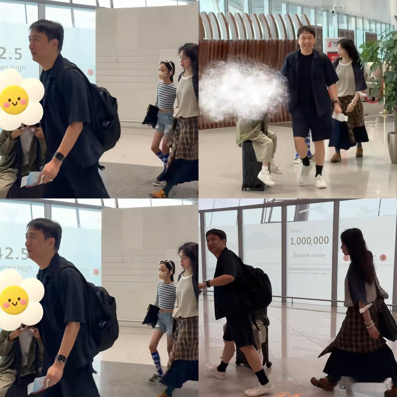 黄磊一家这是出国找多多吗，二女儿身材高挑，和姐姐一模一样，戴着口罩都遮挡不住高颜