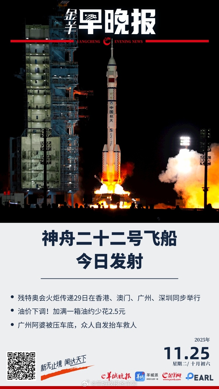  神舟二十二号飞船计划于今日发射；广州阿婆被压车底，众人自发抬车救人！网友：这是