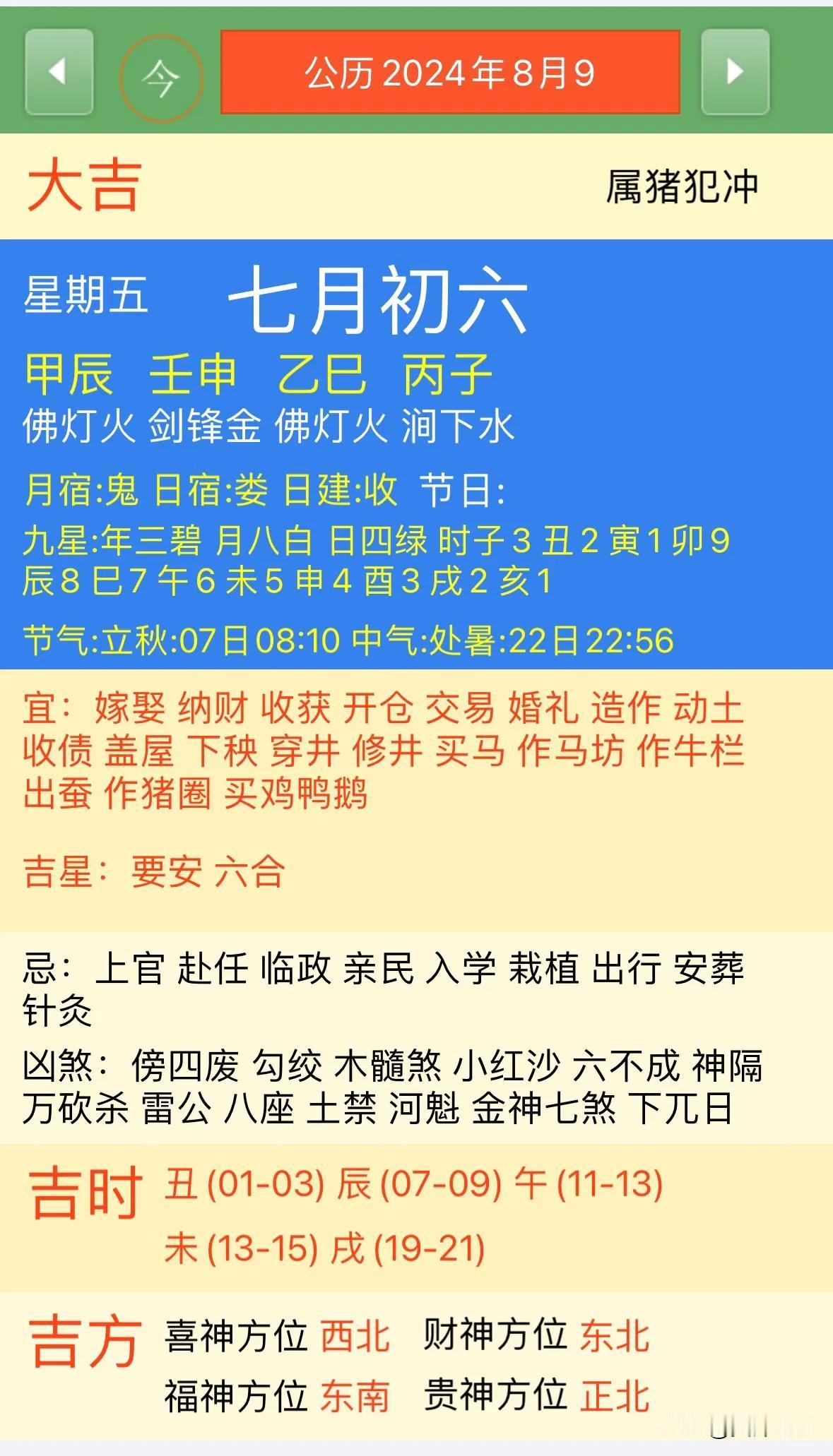 2024年8月9日【今日黄历宜忌每日老黄历忌讳】