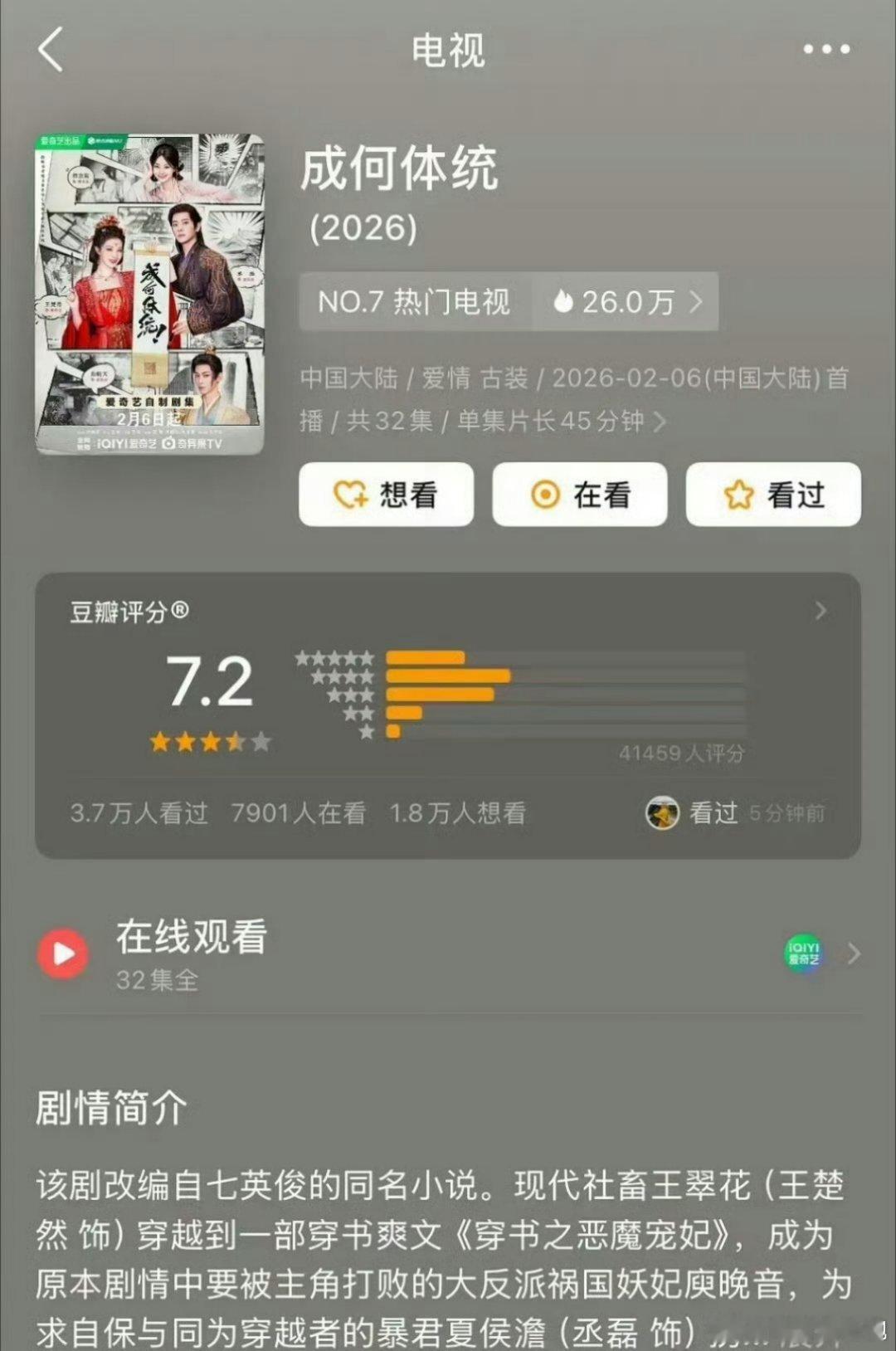 王楚然、丞磊《成何体统》豆瓣开分7.2，口碑热度双高，我们鱼蛋cp就是最棒的！你