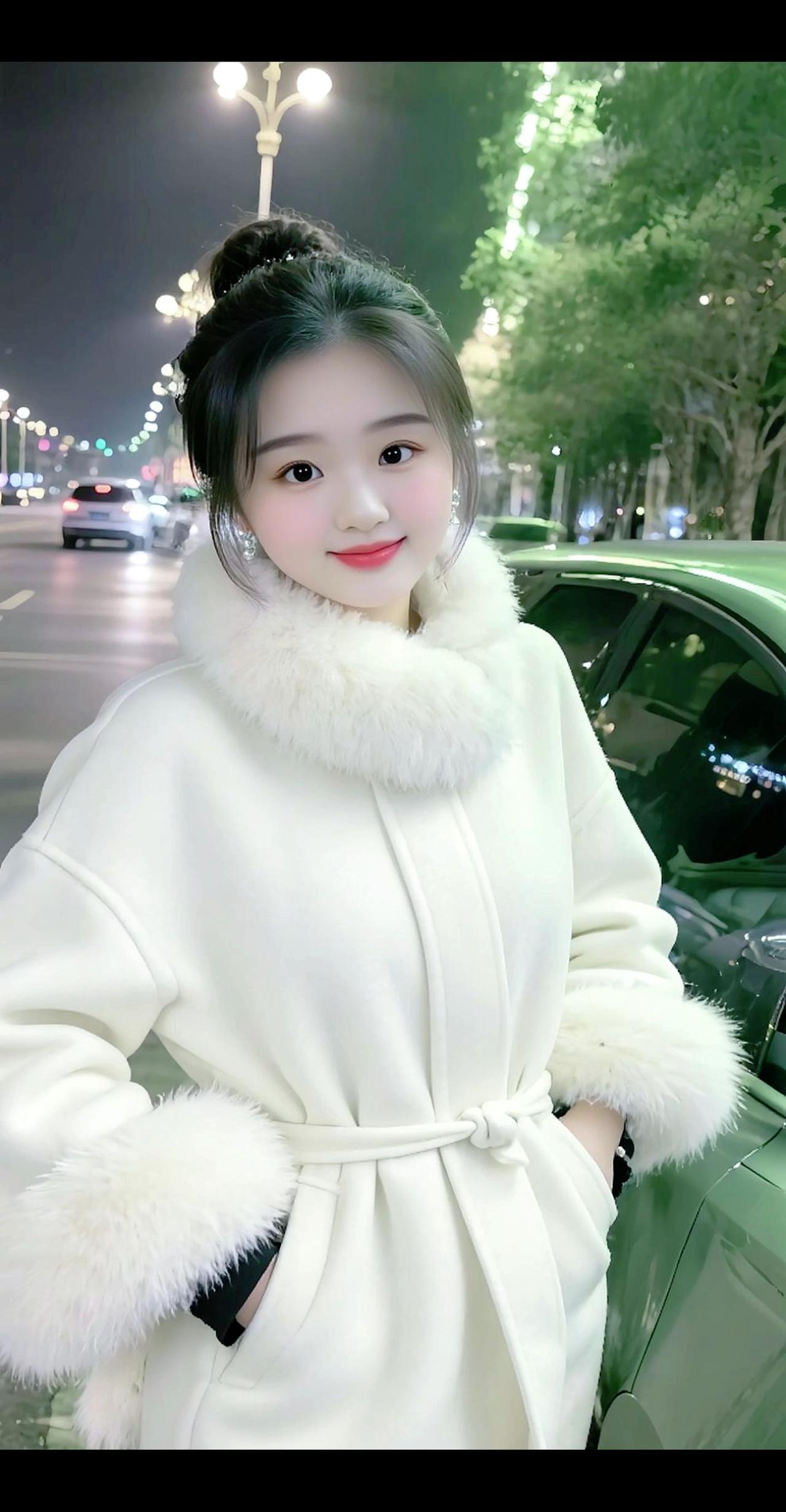 夜景马路边拍照姿势 大姐姐