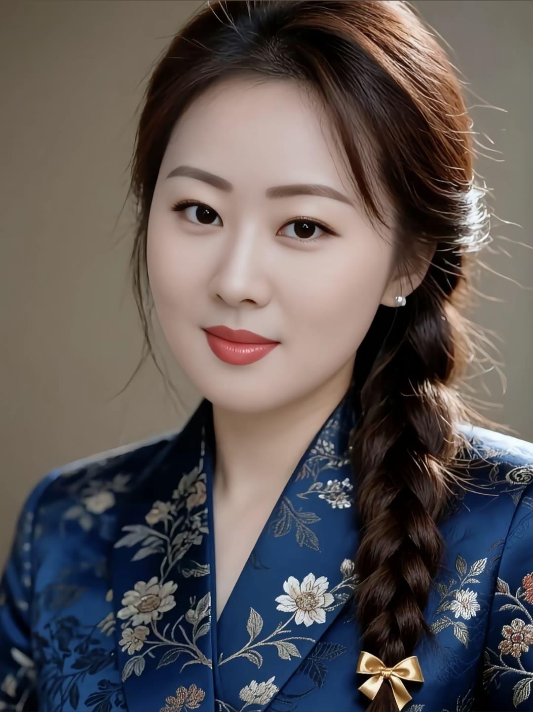 优雅蓝调，精致妆容，温柔微笑，气质满满！