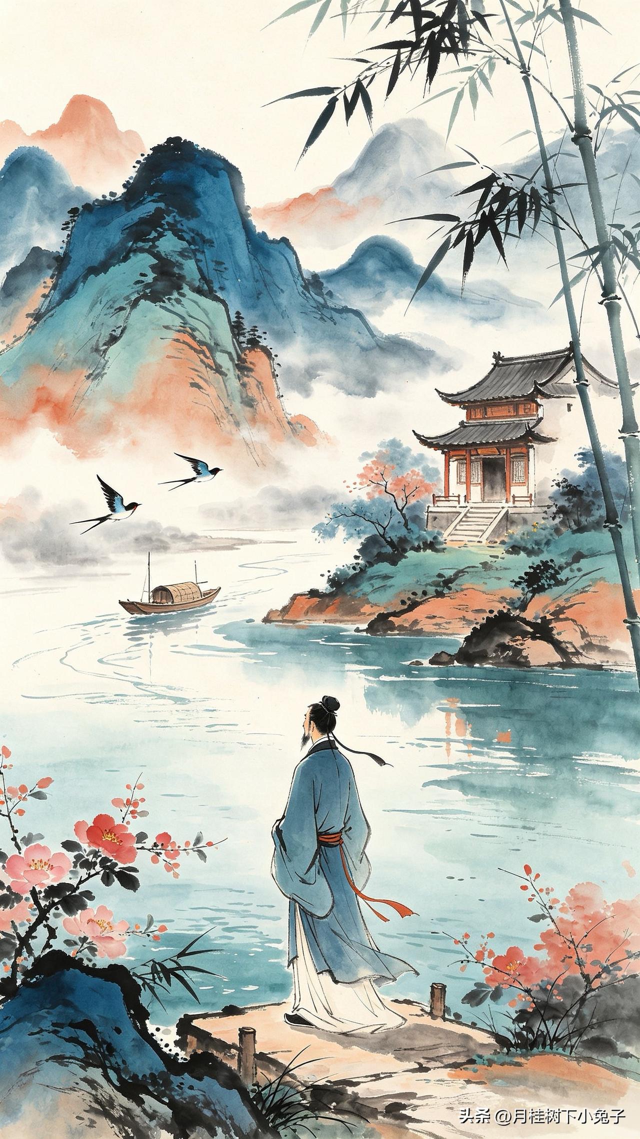 山长水远各西东，
别后音书总未通。
唯有旧时双燕子，
      
…………请师
