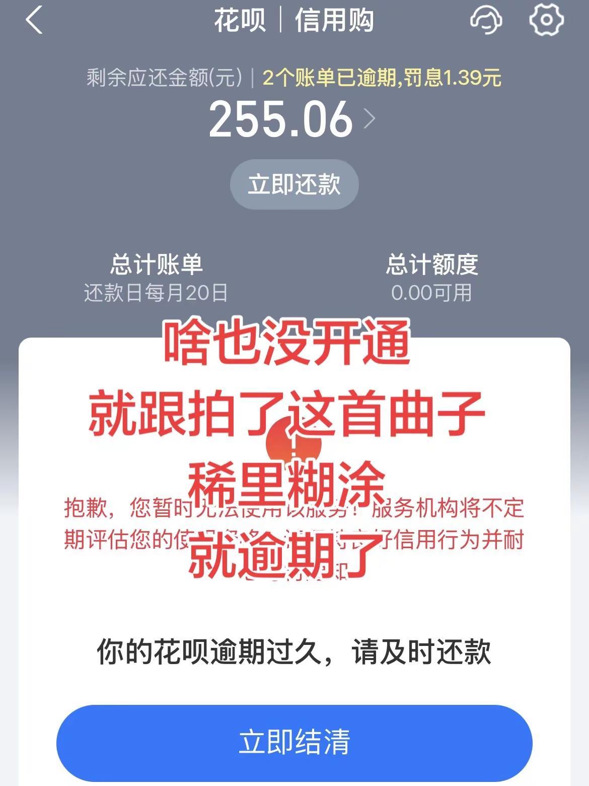 啥也没开通就跟拍了这首曲子稀里糊涂就逾期了