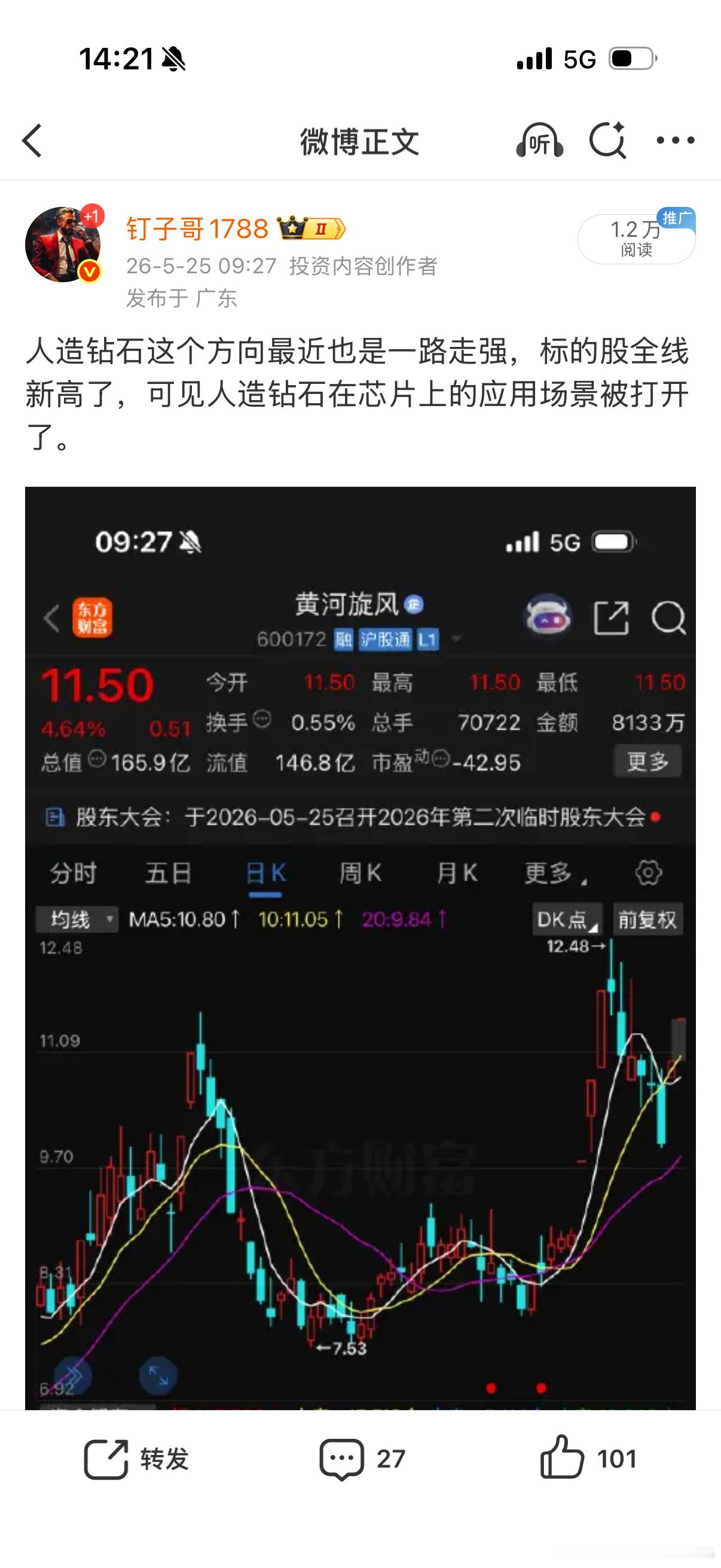 这一波我们埋伏人造钻石又是成功的，早早的就梳理好这个逻辑，让大家埋伏在这个方向，