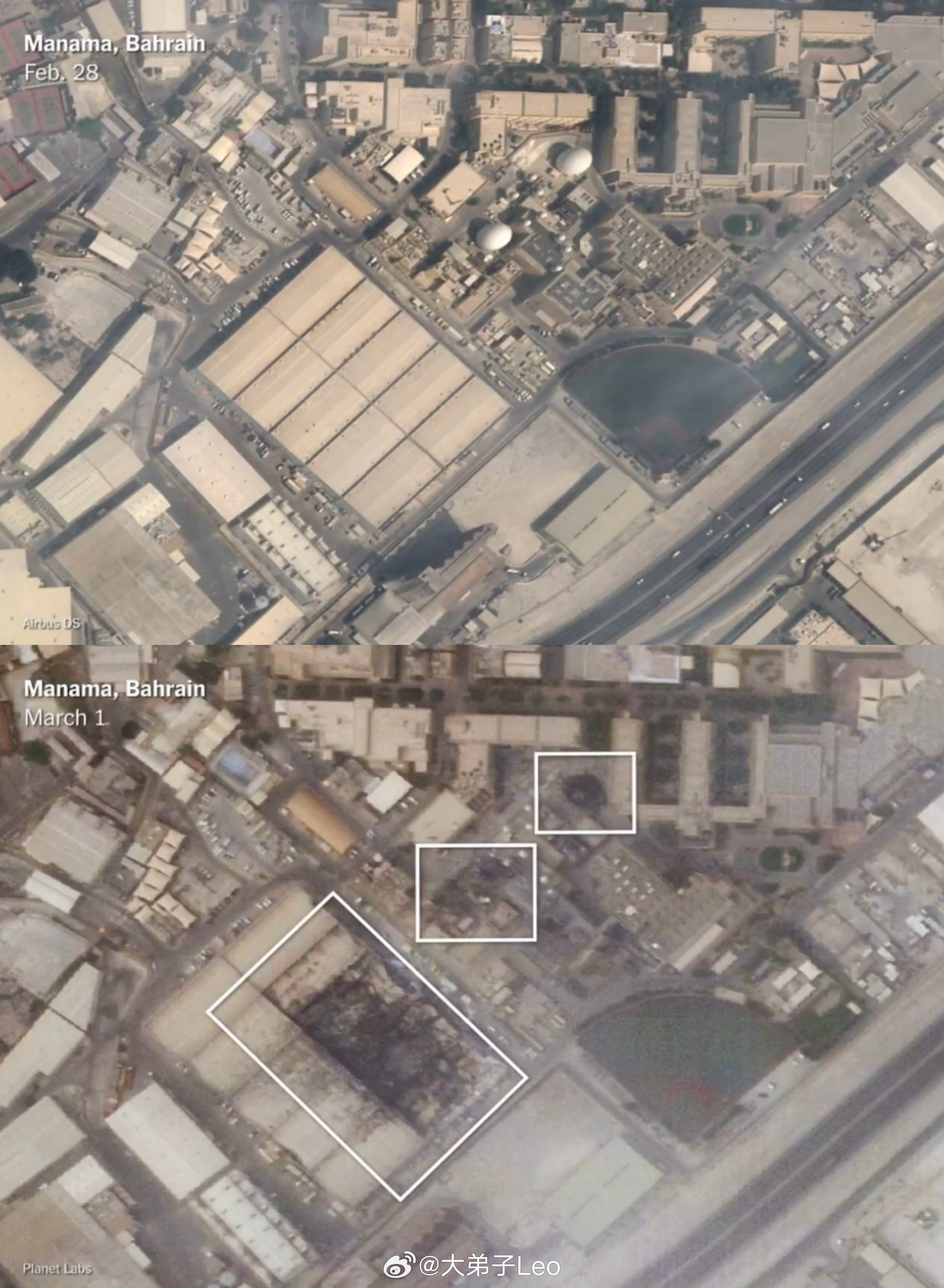 巴林美军基地被炸前后对比图伊朗导弹击中美第五舰队总部瞬间