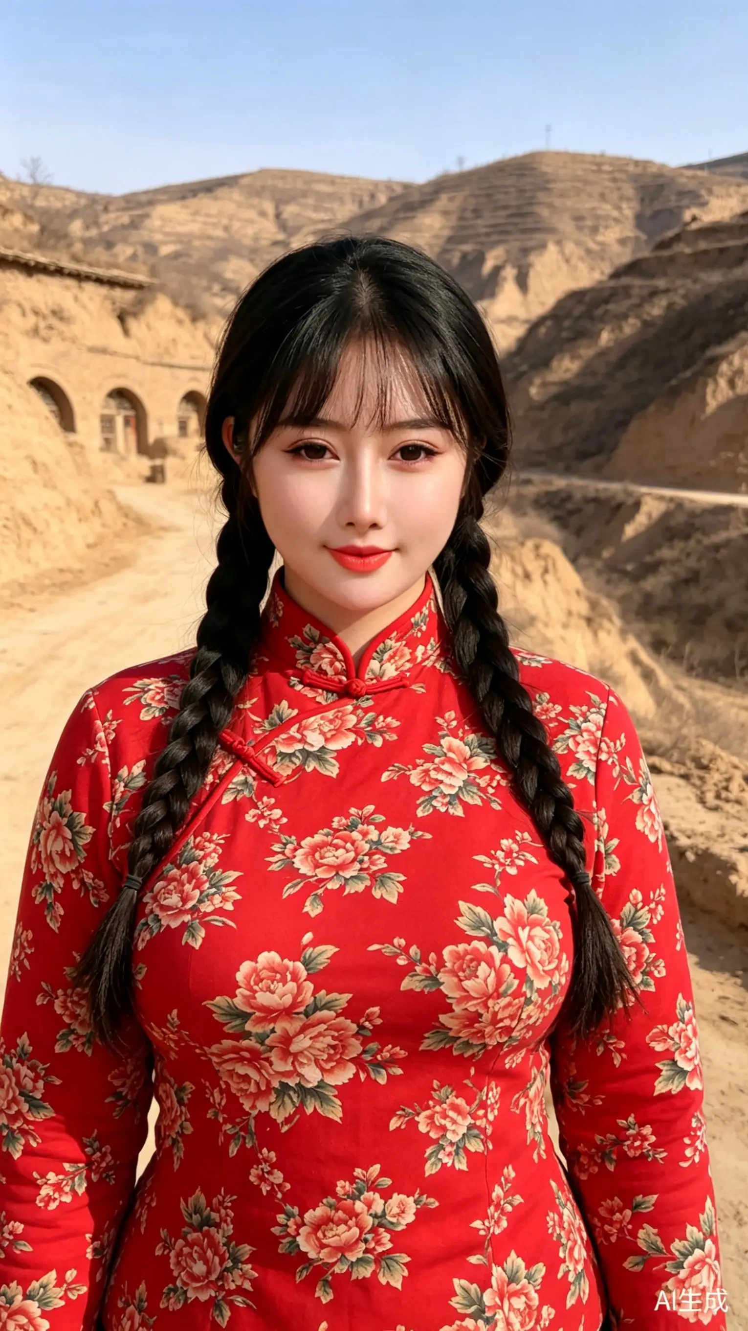 AI黄土高坡陕北姑娘 ai创作 乡土情结 独辫陕北照 做一回陕北妹子