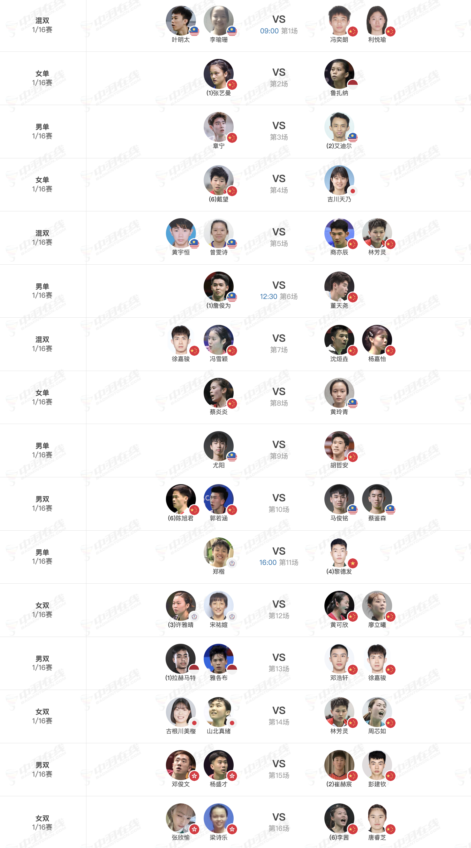 2025年瑞昌羽毛球大师赛 超级100赛，3月12日32进16各单项赛程，9点开