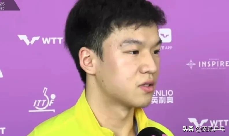 向鹏获得2025WTT仁川冠军赛男单冠军的赛后采访🎤
问：恭喜向鹏4比0战胜李