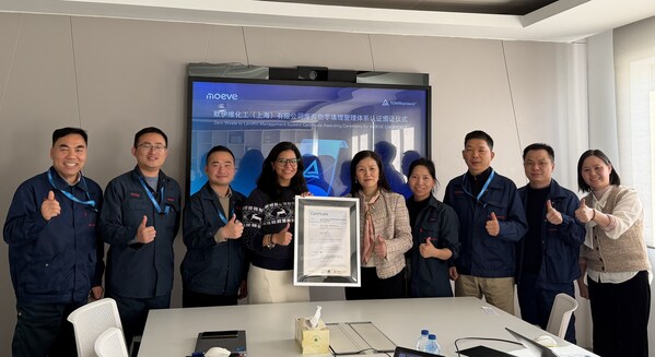 默伊维化工上海获得废弃物零填埋管理体系评价证书