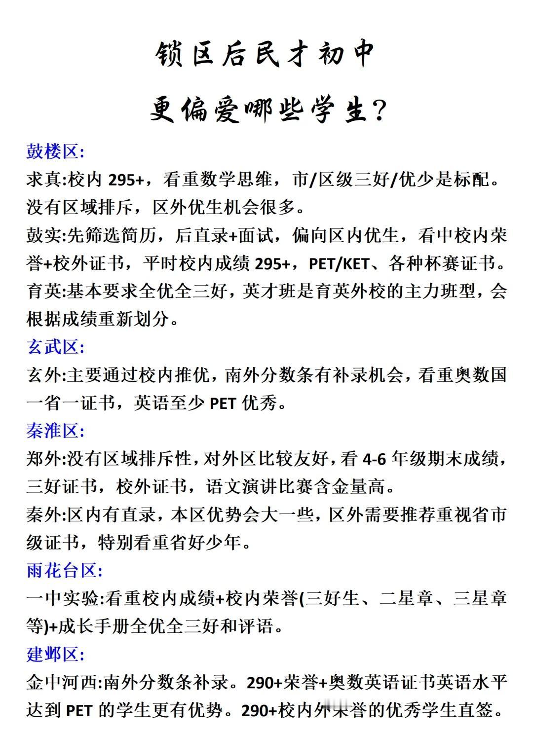 南京小升初锁区，民办更喜欢哪些学生？🤔
➡️锁区后，让不少小升初家长“措手不及
