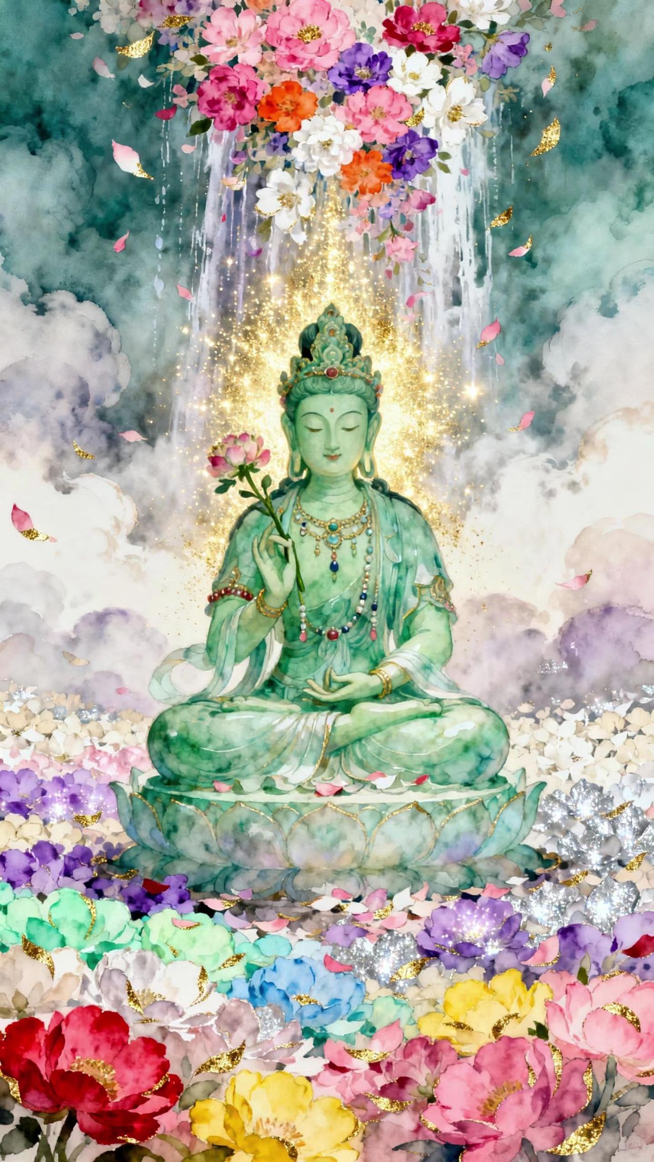 这幅菩萨的温柔，像给心灵敷了片清凉🌿 不必追着生活赶，也不用逼自己事事完美，允