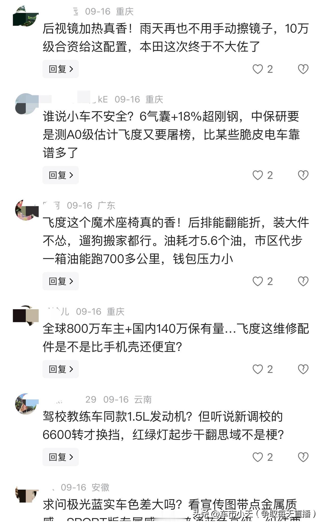 看了下前几天发的飞度的内容评论区，看这评论区投入应该挺大的。只是飞度这款车，还有