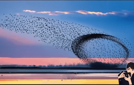鸟儿它们的独特的方式变换着队形，勾画出一道美丽的风景。
太壮观了，给人们带来了魔