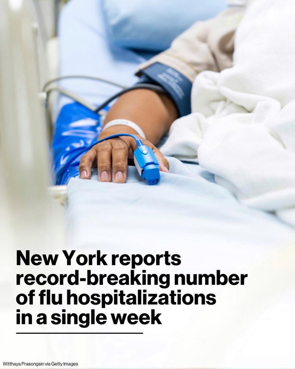 美国纽约州卫生部门表示，该州单周流感住院人数创历史新高。

根据纽约州卫生部（N
