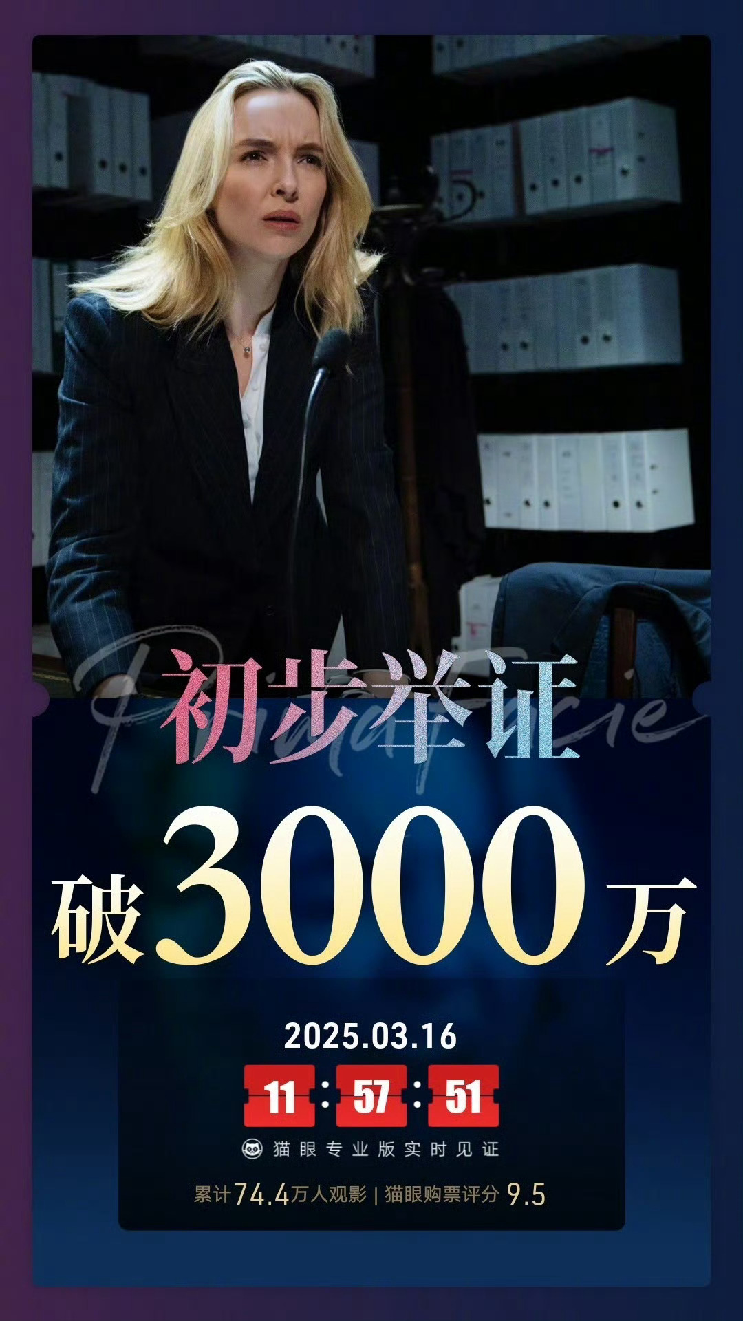 初步举证票房破3000万 真不错！据猫眼专业版数据，电影《初步举证》上映17天，