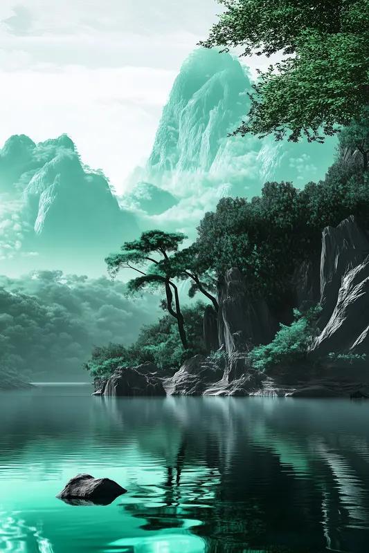 国风壁纸真的太绝了！我就见过好多超美的。有个企业高管用的青绿山水壁纸，远山如黛，