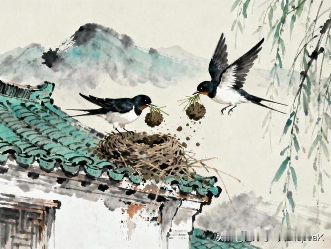 《燕》
——宋.张明中
芹泥夹岸融融日，
野水当门淡淡花。
王谢堂前旧时客，
如