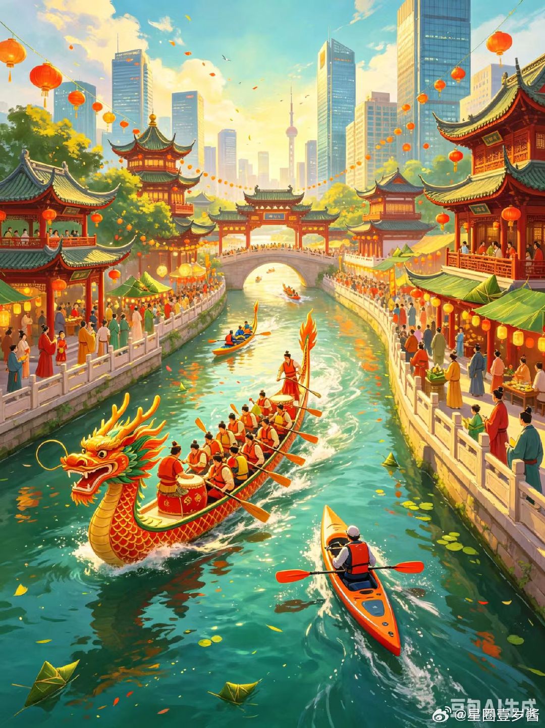 假如古代人在端午节穿越现代端午穿越当下，机器编织彩绳款式繁多，还有搭配银饰、玉石