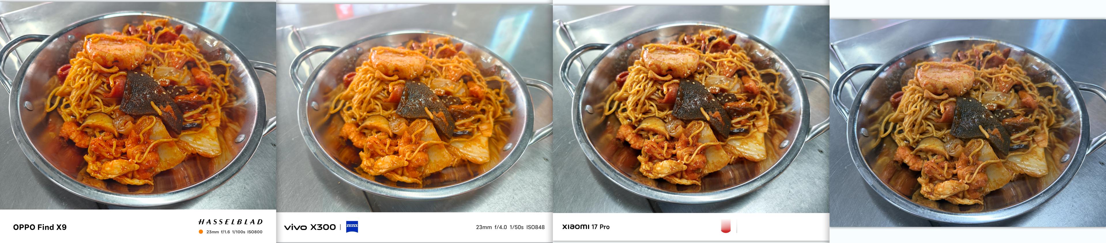 今天用OV米果4大中端旗舰拍的不同镜头不同模式，还是很能看出来差异的。就一顿饭的