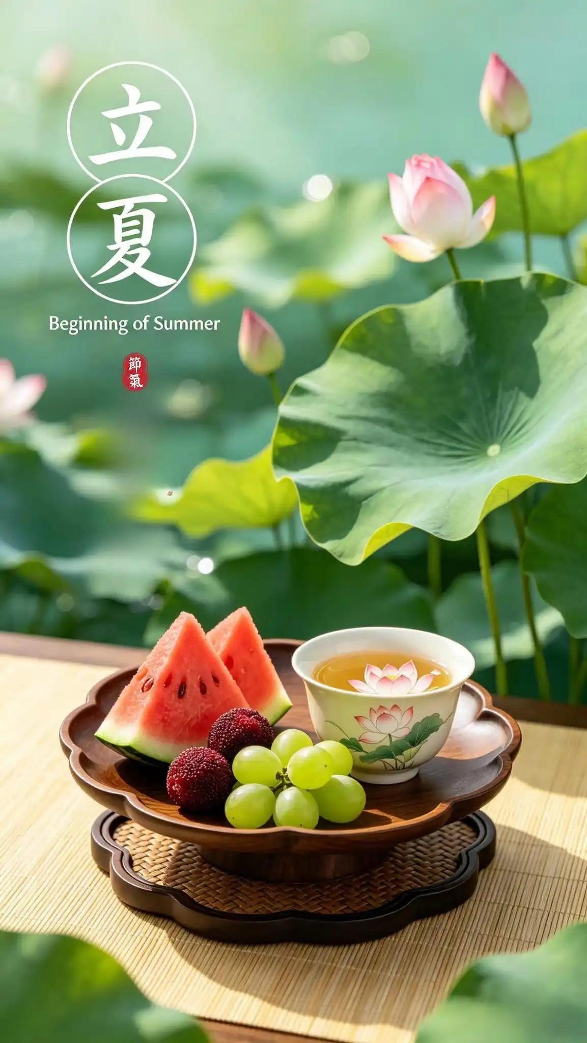 立夏时节日渐长，
清风拂面满园香。
愿君岁岁身康健，
万事顺遂福运昌。

立夏时
