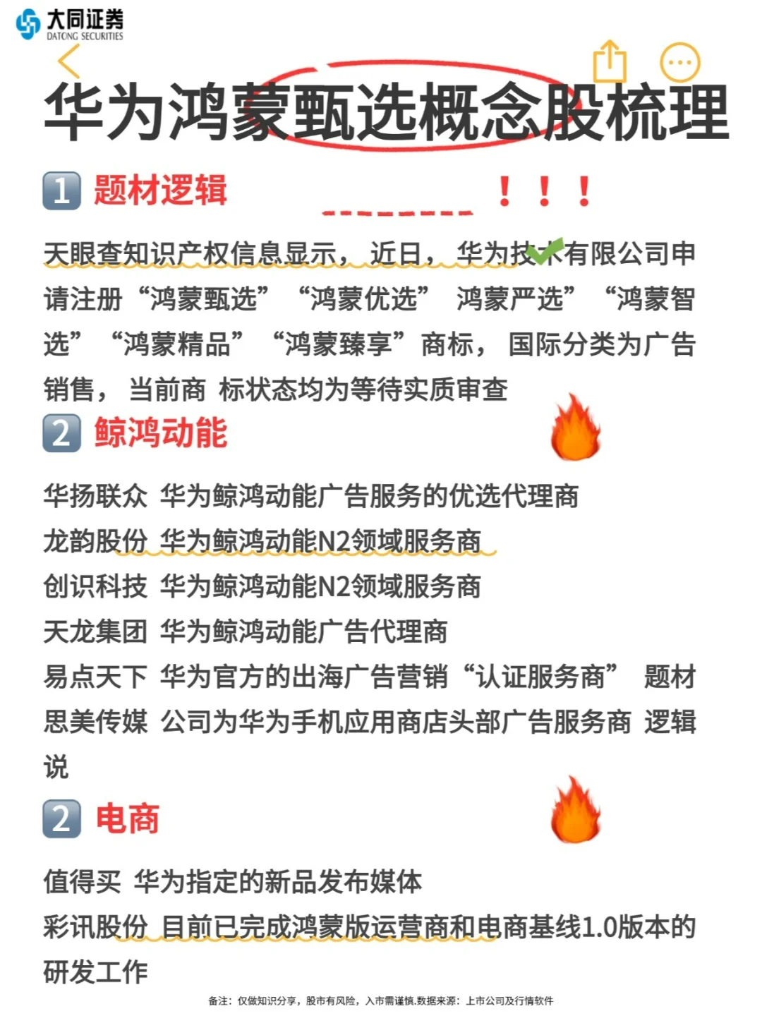 华为鸿蒙甄选概念股梳理