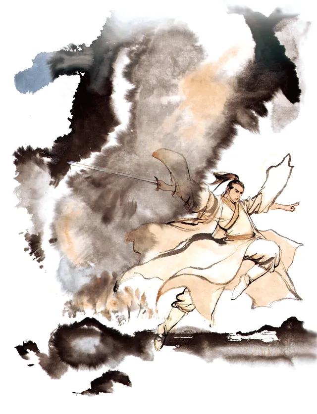 金庸武侠插画，金庸小说中使剑的很多，不知这英姿飒爽的英俊少年是谁啊？