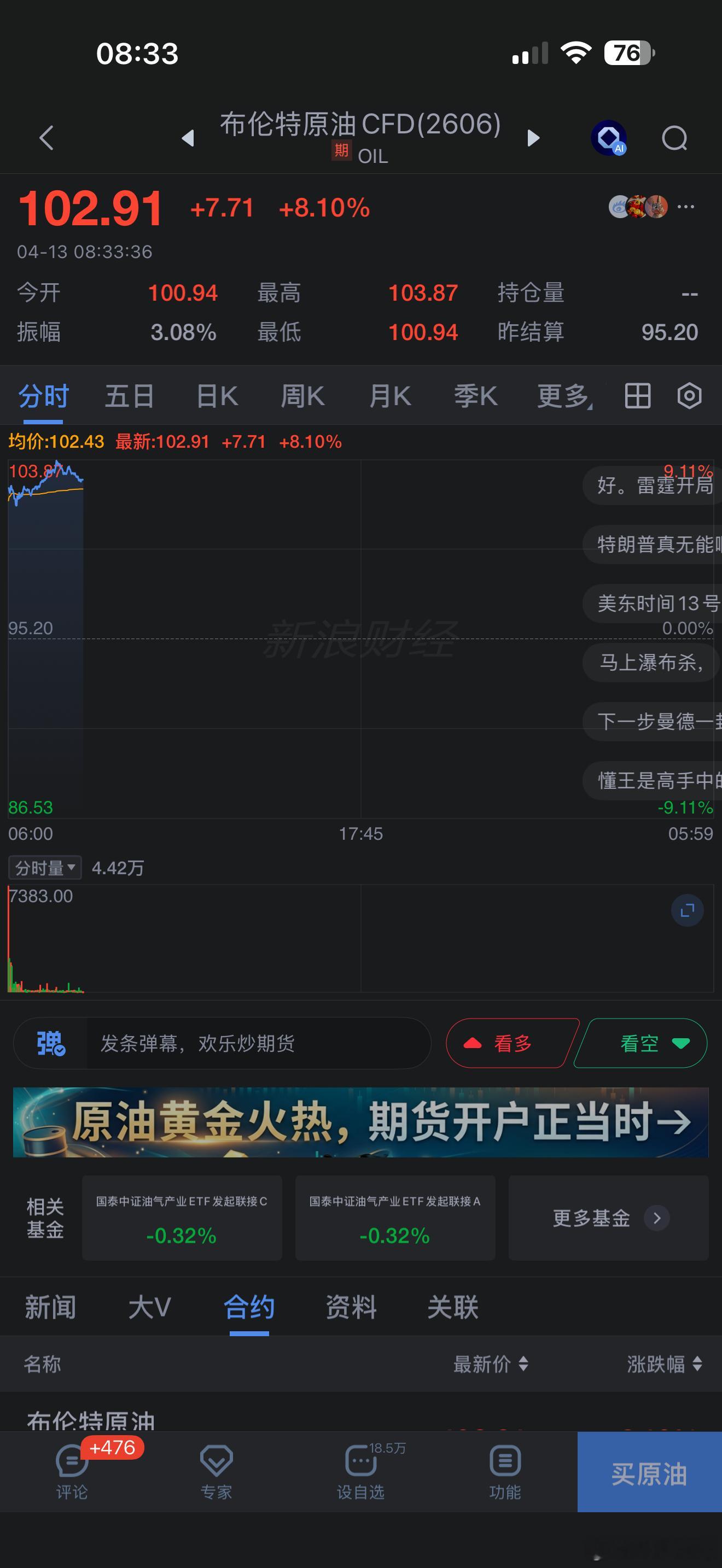 昨天美国伊朗谈判没成各回各家的时候，石油暗盘就已经启动了，今早起来一看，果然破百