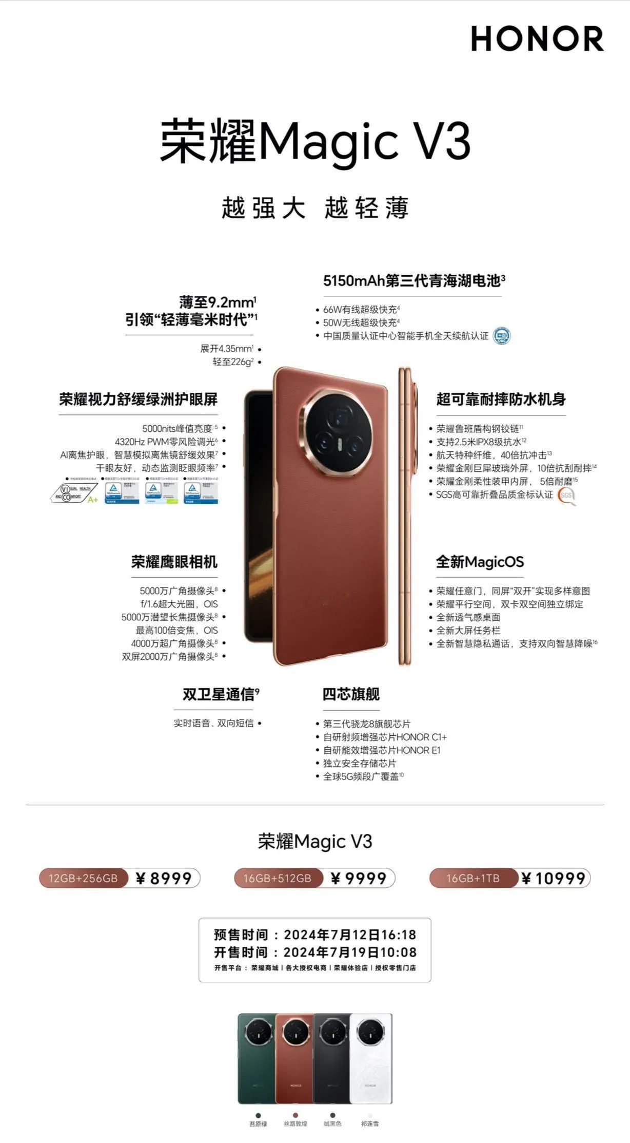 出手即王炸！荣耀Magic V3这样的全能配置+极致轻薄就已经是无敌的存在，在价