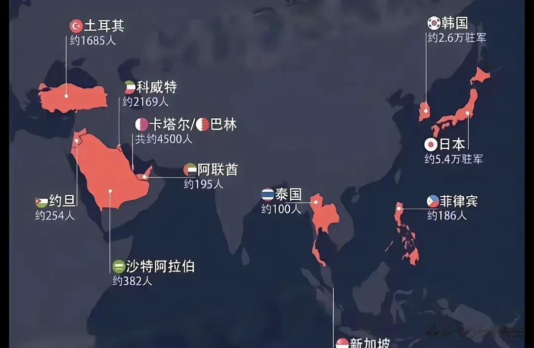 美军在亚洲12国驻扎数量大弧形分布图[灵光一闪]