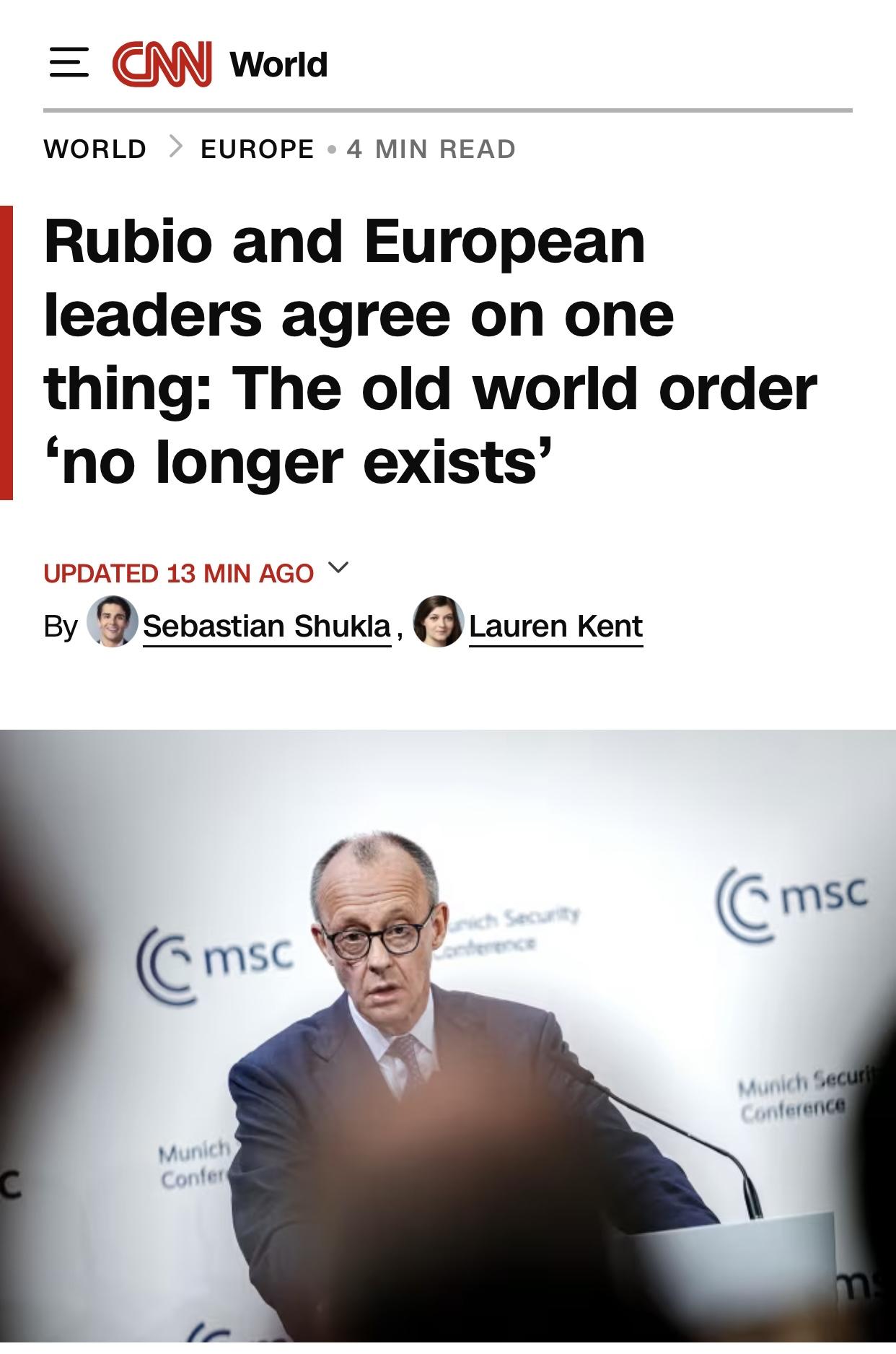 美媒：德国和美国都同意”国际秩序已不复存在”

美国有线电视新闻网(CNN)官网