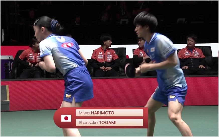 乒乓球混团世界杯，日本队9场比赛混双有5种组合。
第一场vs澳大利亚：户上隼辅/