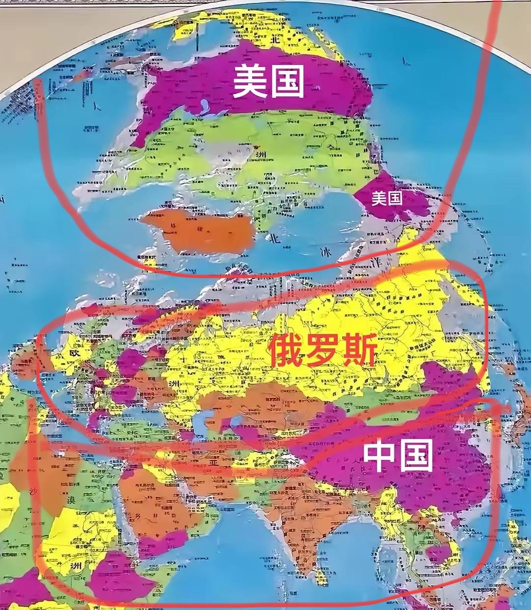 特朗普心中的世界就是这样的，世界分成三大快，美国管理美洲这一块，俄罗斯治理欧洲，