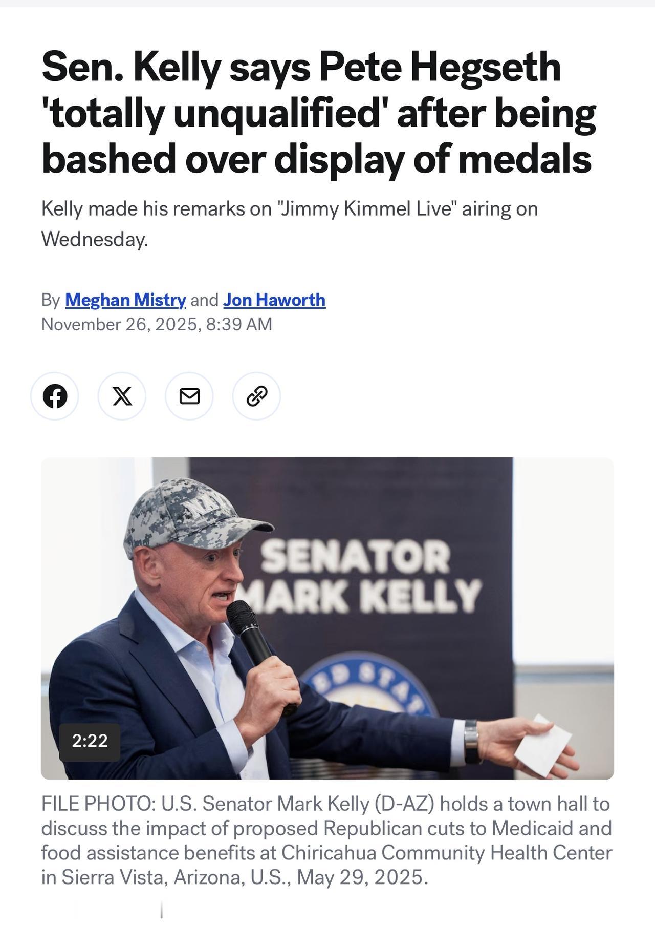 在“吉米·坎摩尔秀”Jimmy Kimmel Live节目中，美国亚利桑那州参议