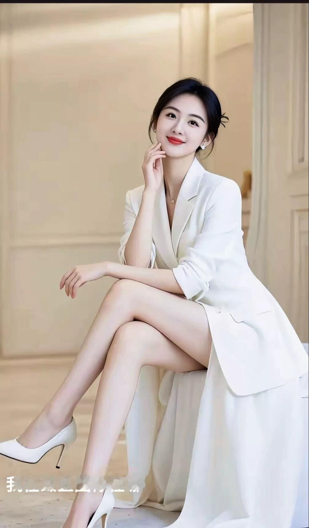 一袭白西装勾勒出利落气场，在鲅鱼圈的温柔时光里，把优雅与干练揉进每一个定格的瞬间