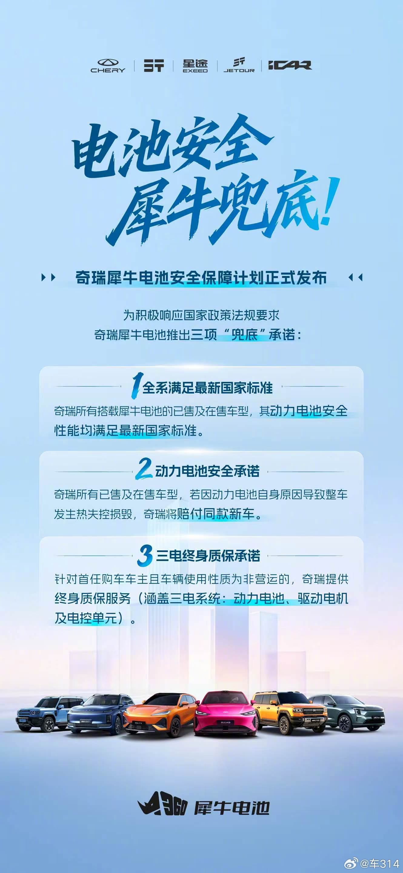 之前有智驾兜底，现在奇瑞给自家电池兜底了，如果因电池自身原因导致的热失控损毁，奇