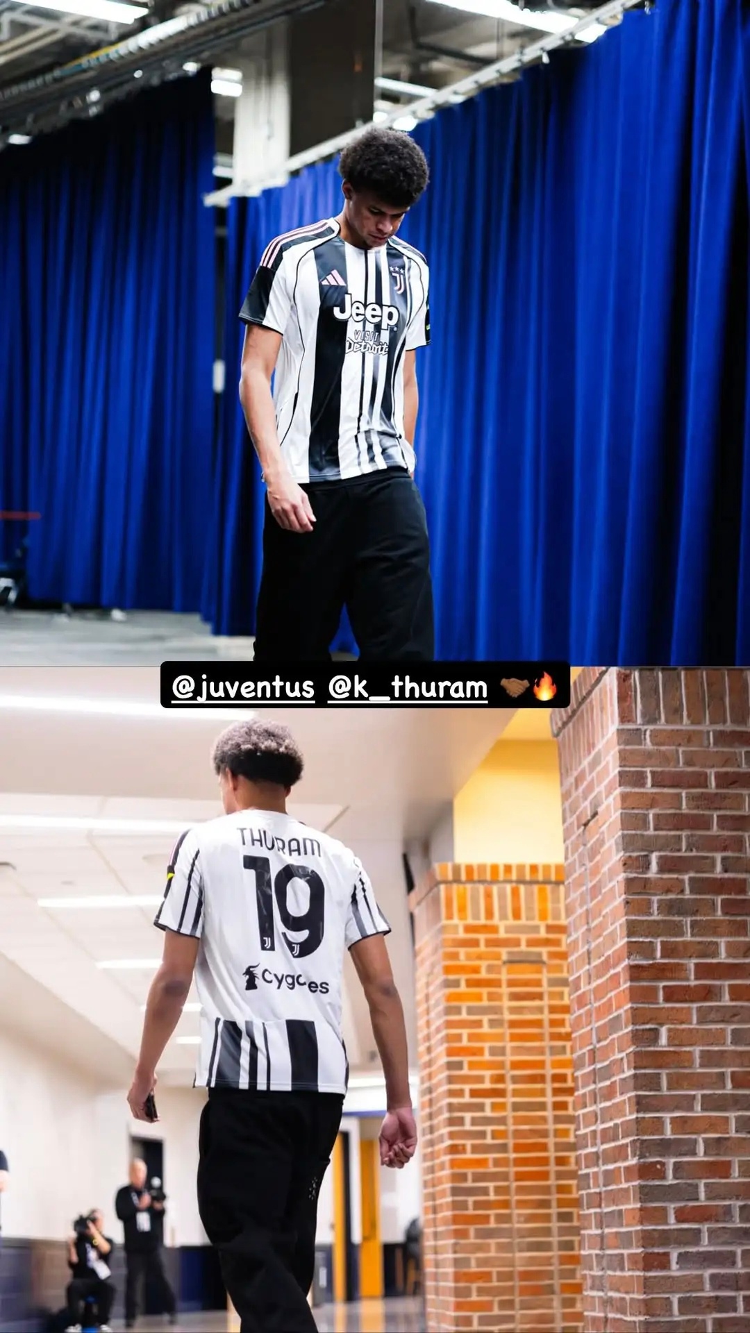 吉昂昨日身穿凯夫伦·图拉姆球衣入场，获得尤文图斯官方转发！编辑by蓝色狂潮OKC