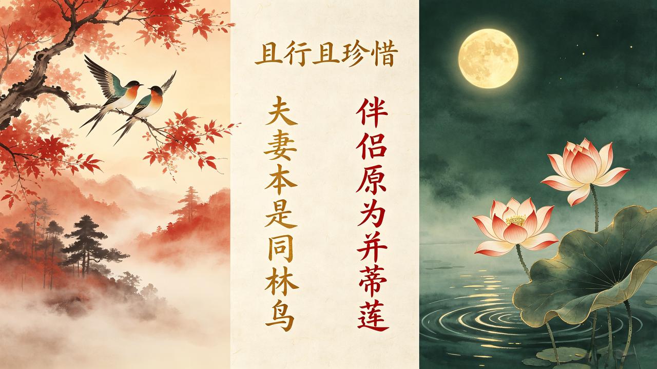 下联：伴侣原为并蒂莲。
横批：且行且珍惜