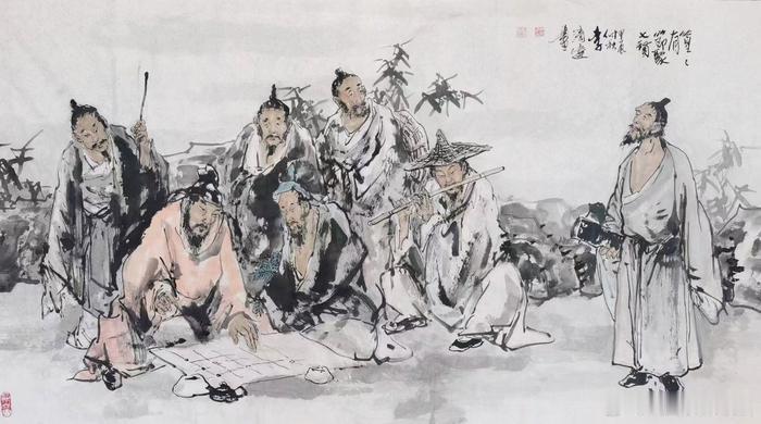 上联：七贤无事竹中闹
下联：[比心]

网络图片/诚谢侵删