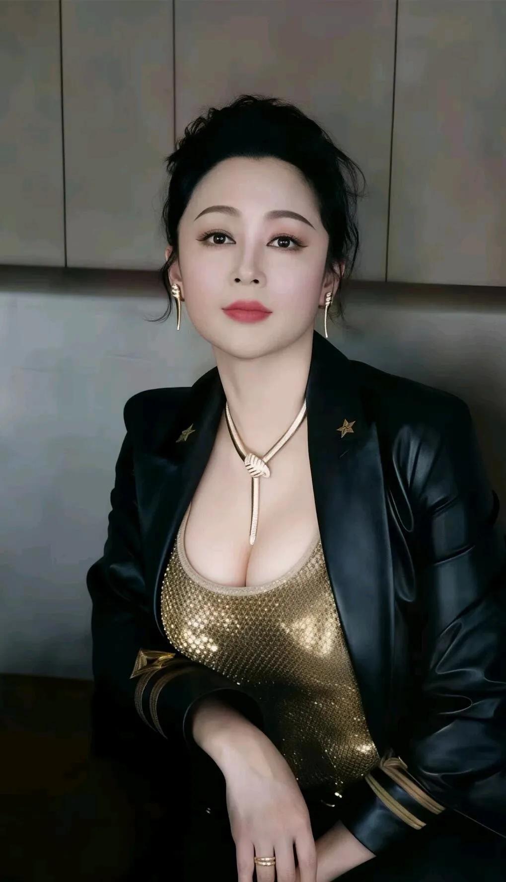 陈红黑西装造型气场拉满！一身简约黑裙搭配绿宝石配饰，端庄华贵，这才是老牌美人的韵