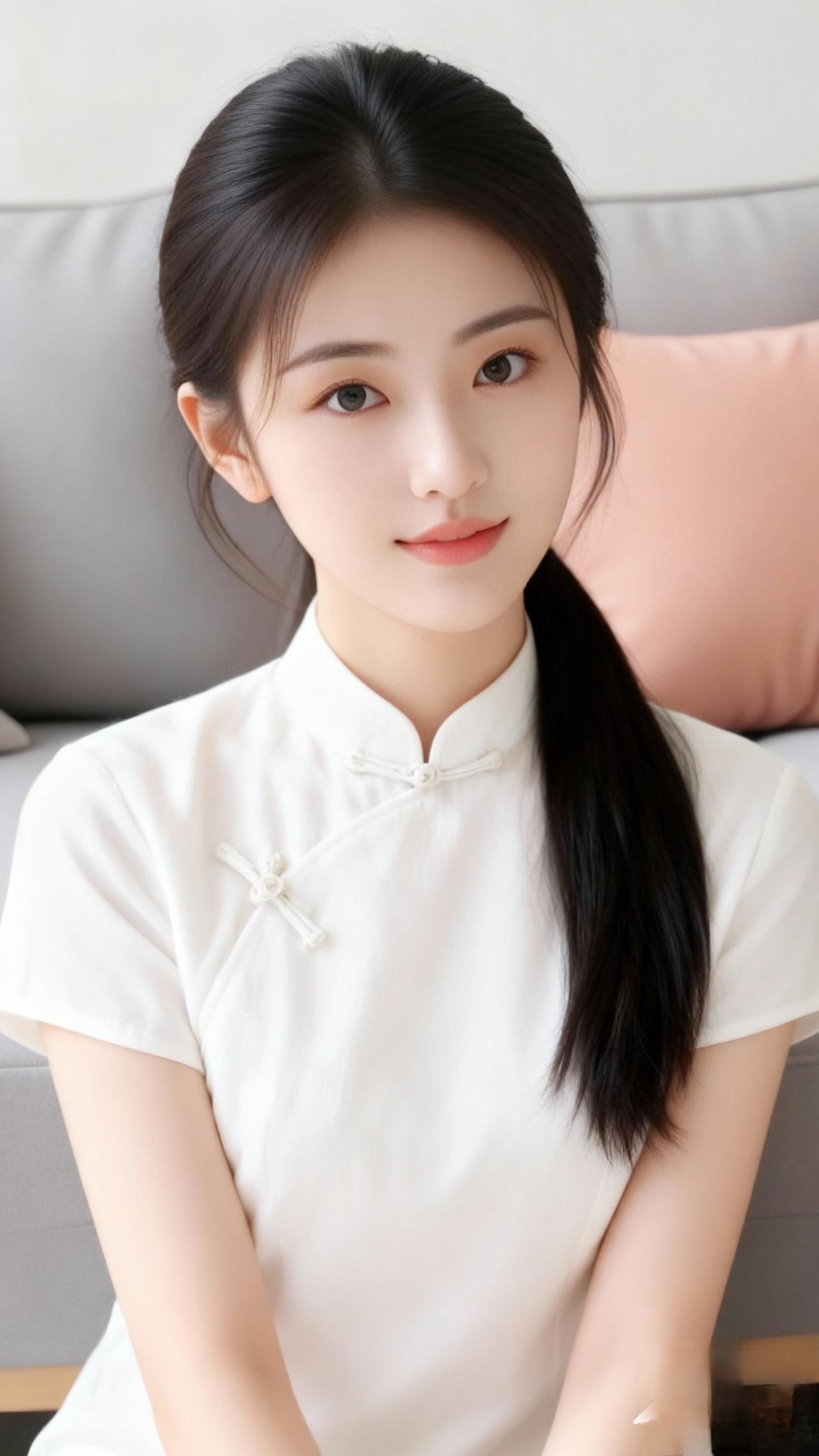 温柔优雅的汉服少女，静坐于沙发上，散发着古典美。古典美